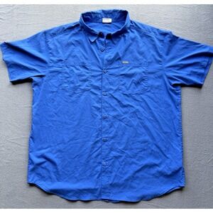Columbia PFG Button Up Shirt Mens XL Blue‎ Short Sleeve Fishing Outdoors
